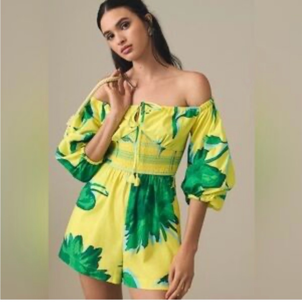 Anthropologie Plenty by Tracy Reese Yellow and Green Floral Romper S